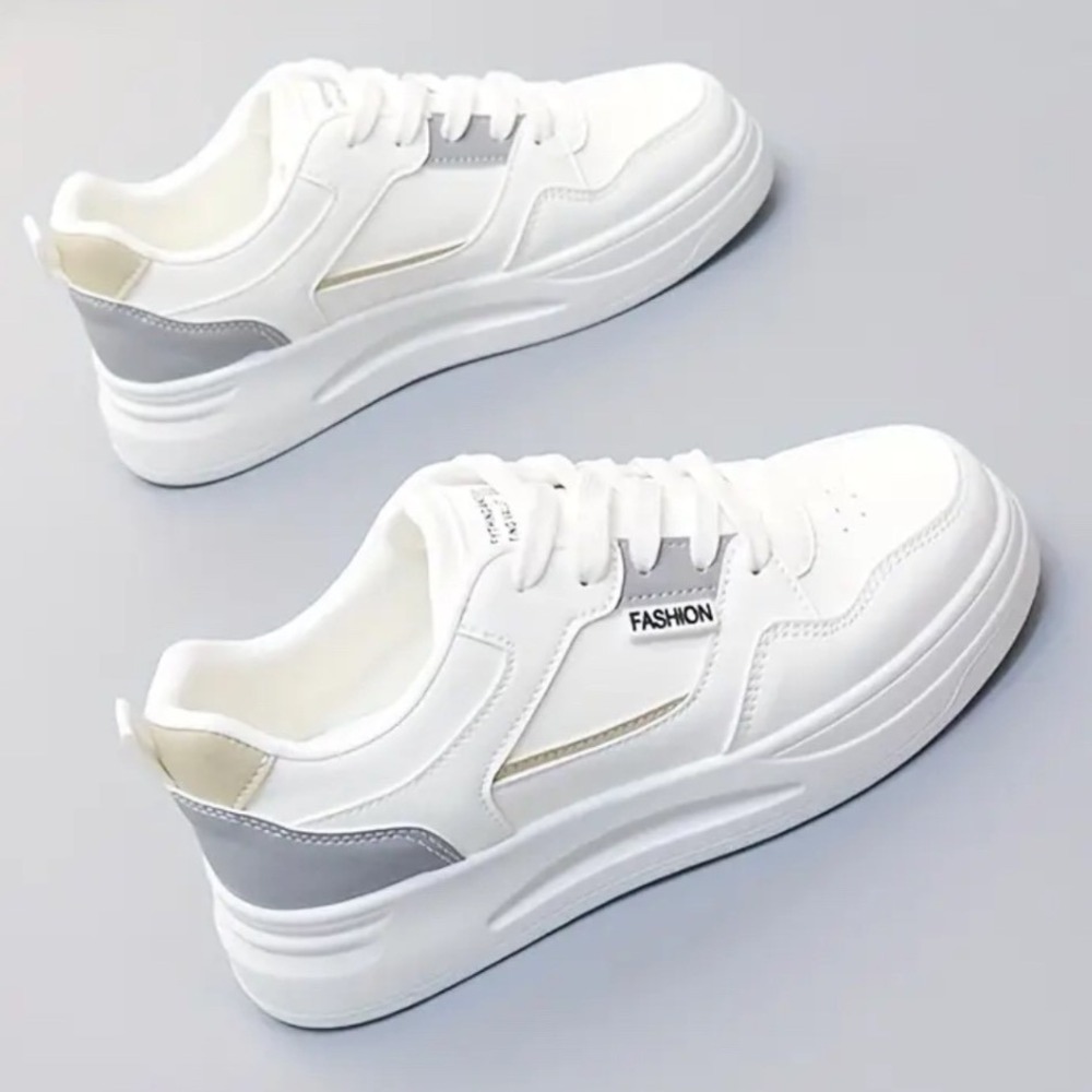 Women's White Gray Platform Chunky Athletic Fashion‎ Sneaker Shoes, Size 7